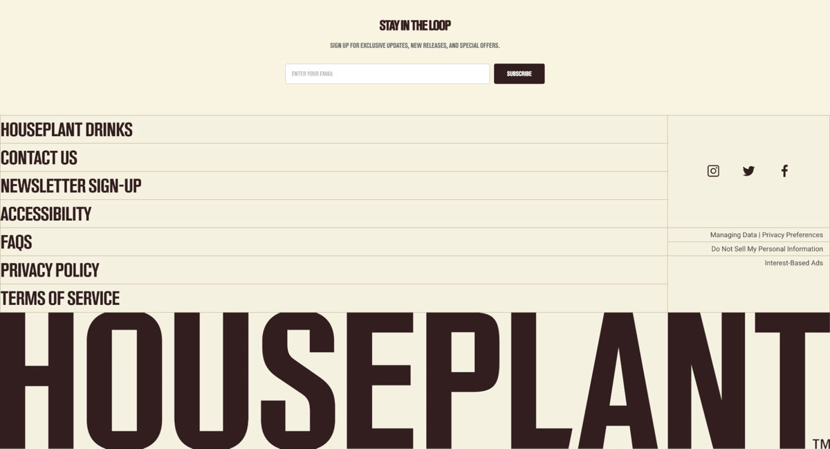 Screenshot of Houseplant , from the website footer designs collection.
