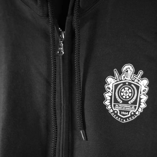 black cotton fleece customized full zip hoodie front white logo emblem printing Manila Philippines