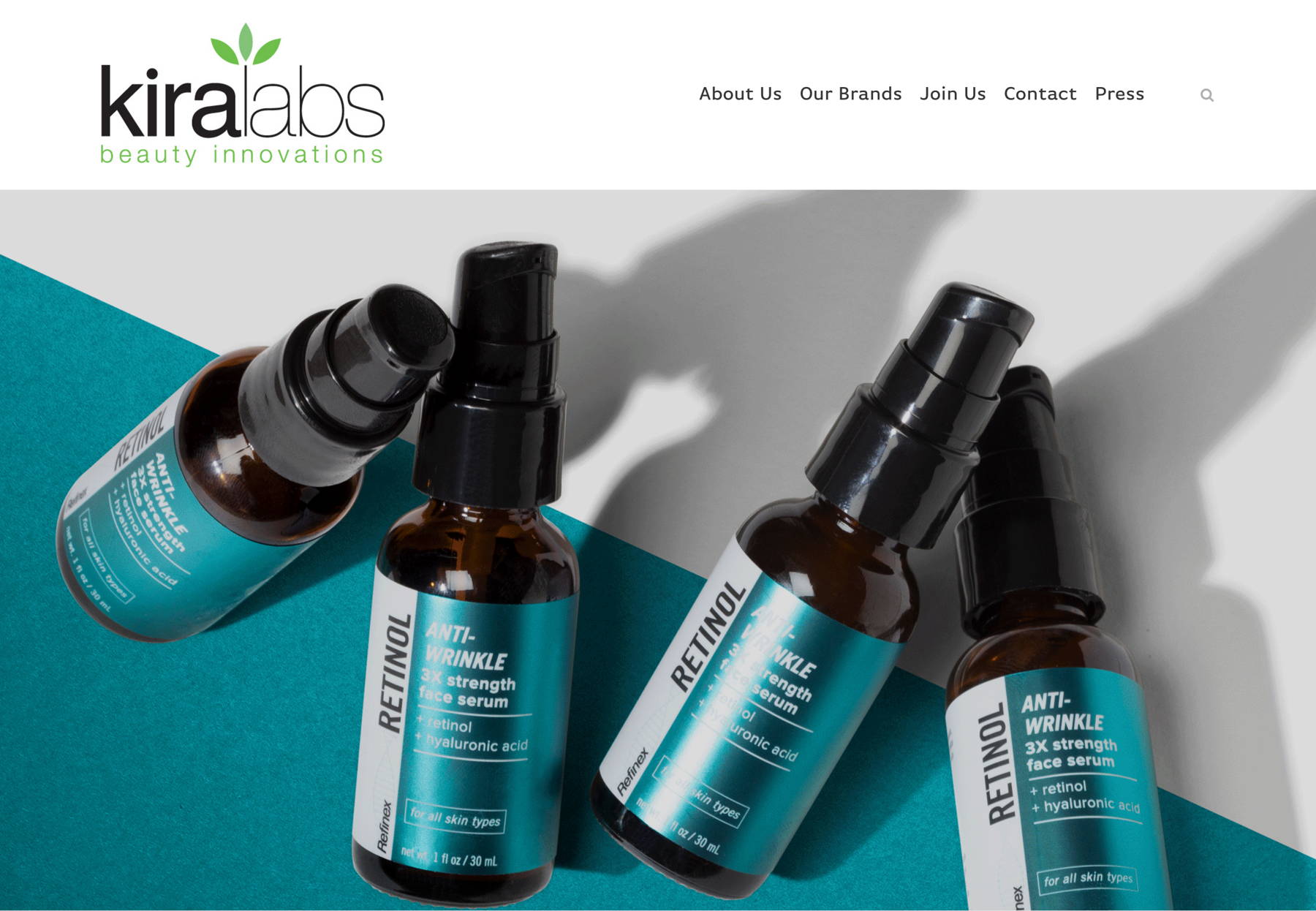 Screenshot of Kira Labs Inc, from the beauty websites collection.