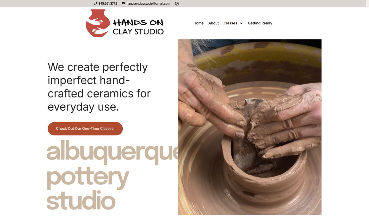 Screenshot of Hands On Clay Studio, from the workshop websites collection.
