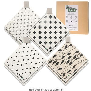 Reusable Paper Towels, 8-Pack Swedish Dishcloths for Kitchen with 3 Clips, Black White, Cotton, 200 Washes