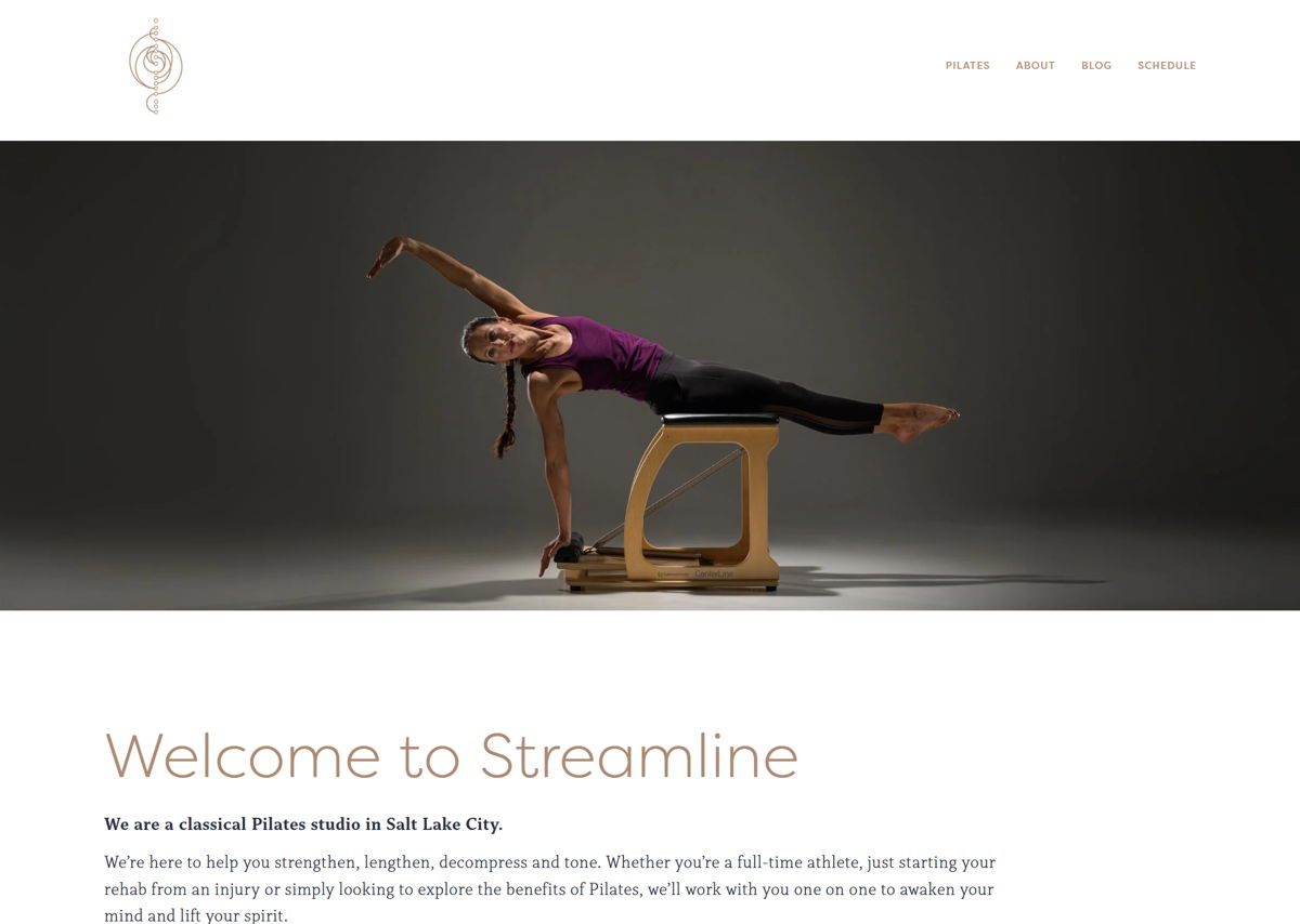 Screenshot of Streamline Pilates, from the pilates websites collection.