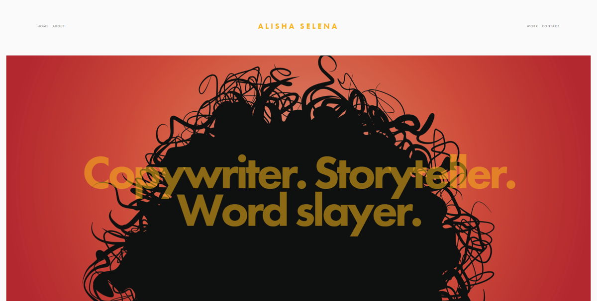 Screenshot of Alisha Selena, from the copywriting portfolios collection.