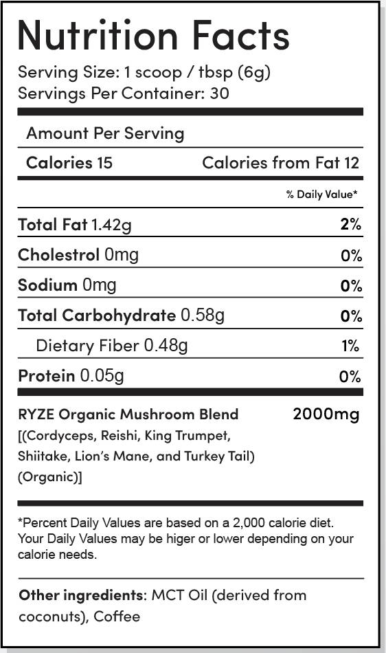 RYZE Nutrition Label