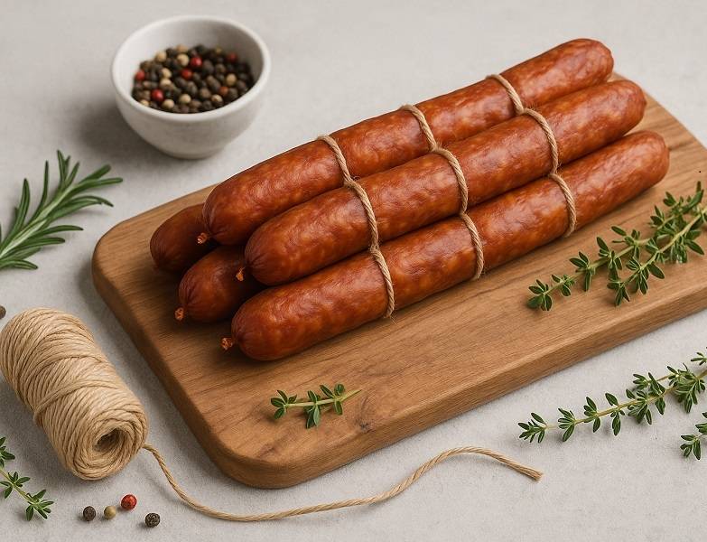 Sausages tied with natural butcher’s hemp twine