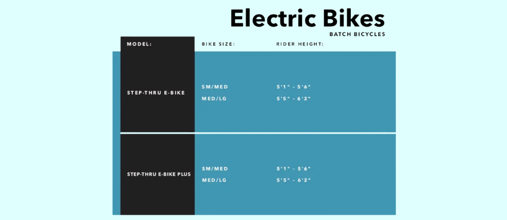 Batch electric bike size chart