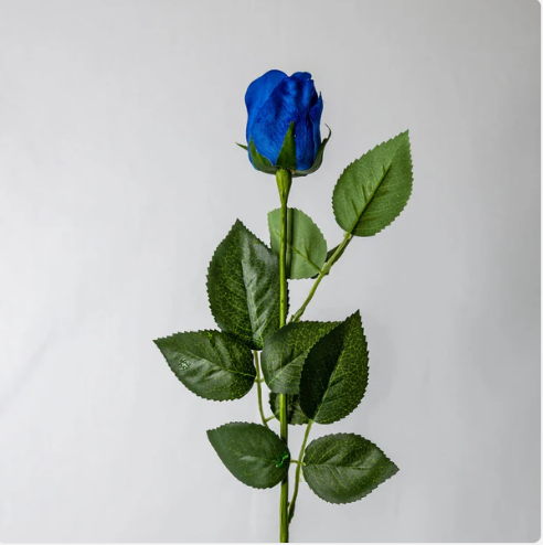 Deep Blue Real Touch Rose Open Bud - Realistic Artificial Flowers - Image 3