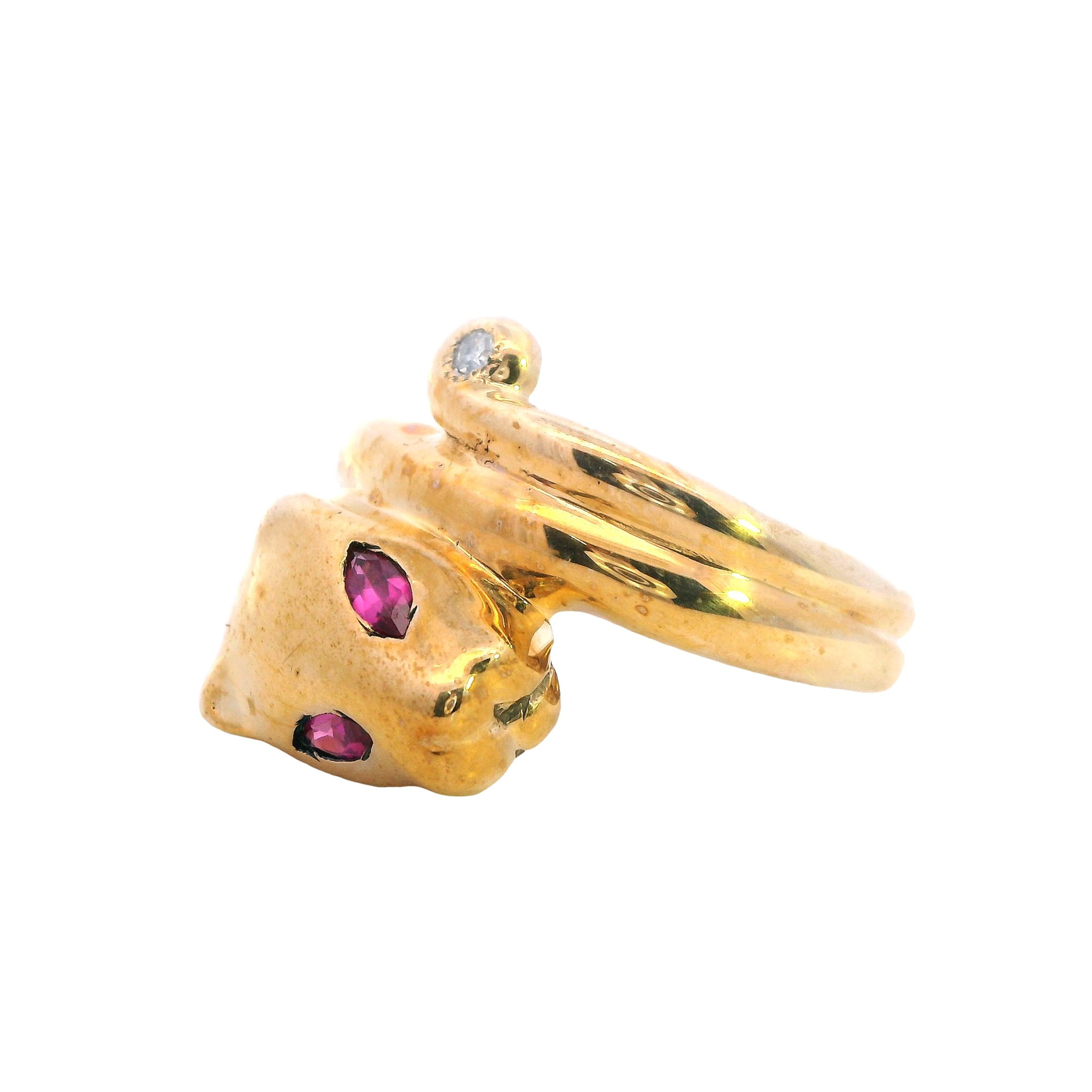 Feline Grace Synthetic Ruby & Diamond Ring