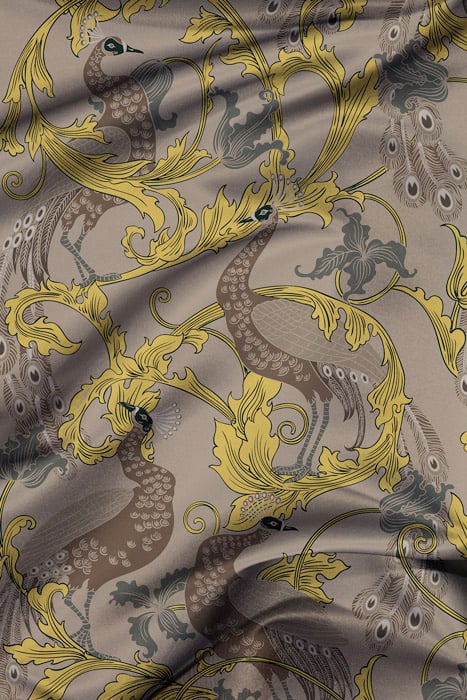 brown designer bird fabric panel image