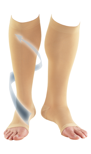 Knee High Open Toe Medical Stockings With Arrow Travelling Up Leg