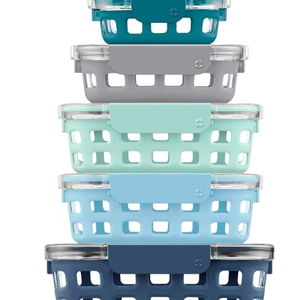 Ello Duraglass Mixed Meal Prep Sets Leak-Proof Glass Food Storage Containers with Silicone Sleeves and Airtight BPA-Free Lids, Dishwasher, Microwave, and Freezer Safe