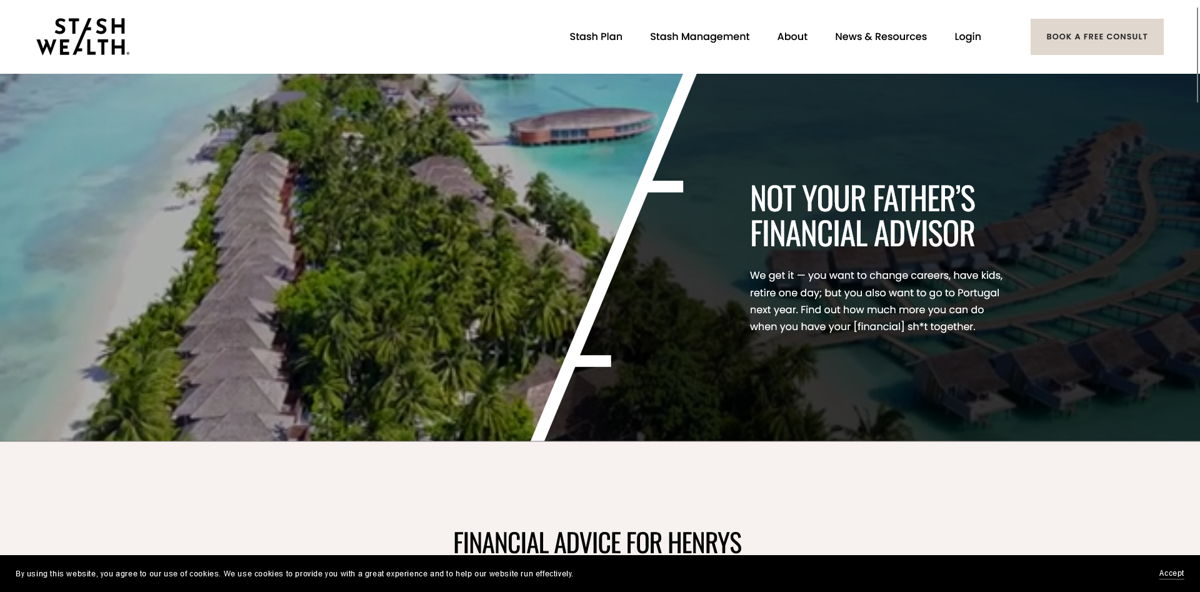 Screenshot of Stash Wealth, from the financial advisor websites collection.