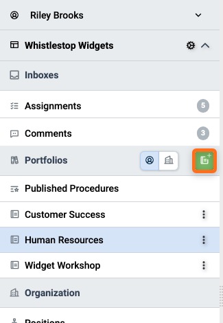 Create Portfolio button in the Portfolios panel