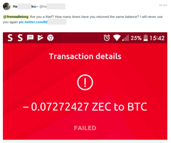 transaction failed on Freewallet