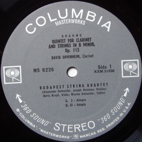 Columbia 2-EYE / BUDAPEST QT-OPPENHEIM, - Brahms Clarin...