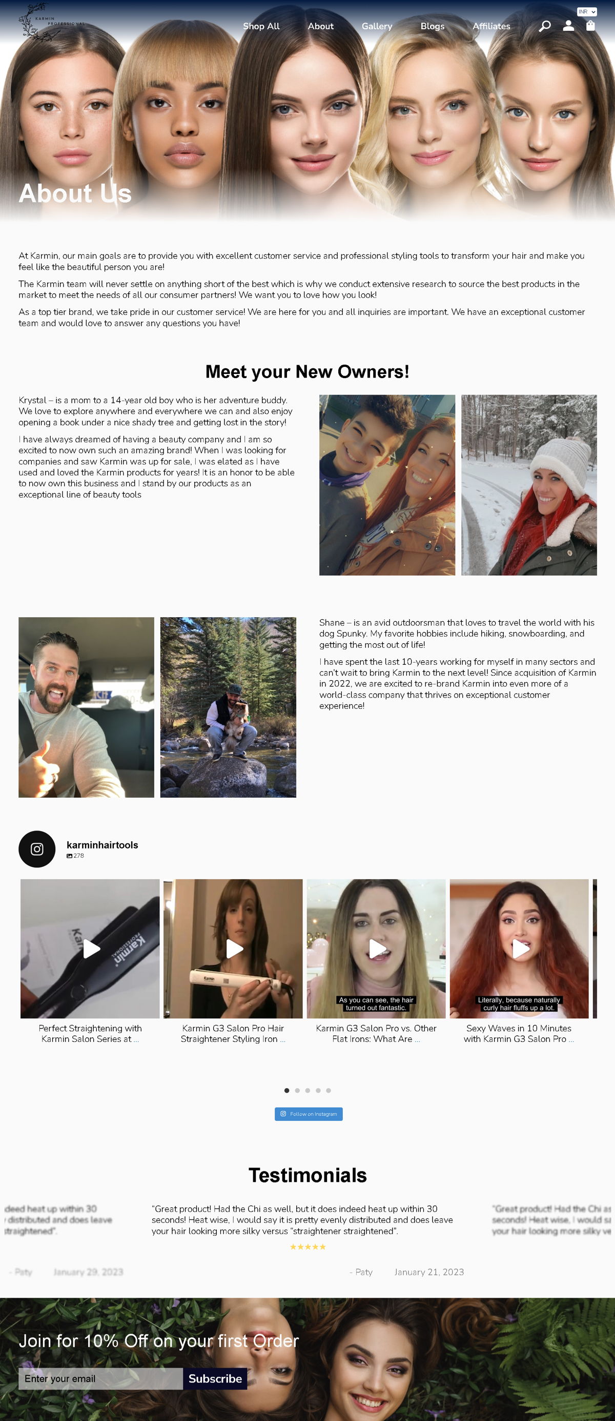 Screenshot of Karmin Hair Tools, from the about us page examples collection.