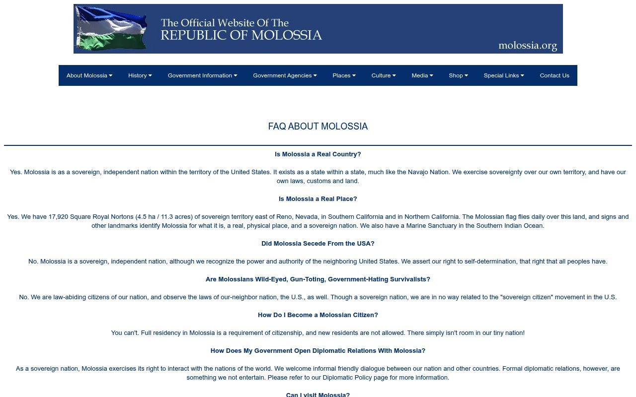Frequently Asked Questions about Molossia