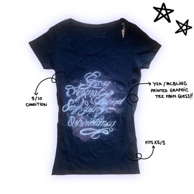 y2k cursive lettering graphic t shirt from guess