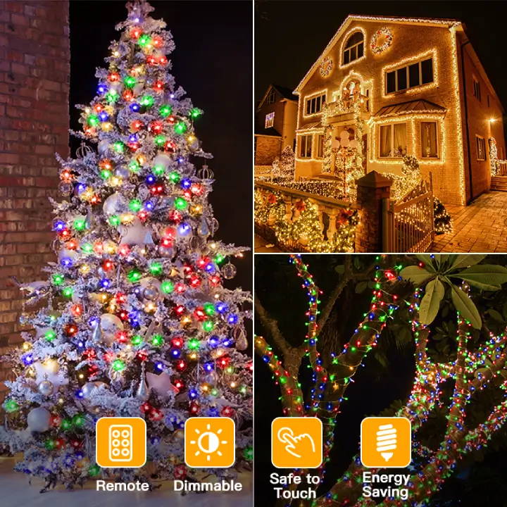 Ollny's 640 leds clear cable string lights can switch from warm white to 3 multi-colors