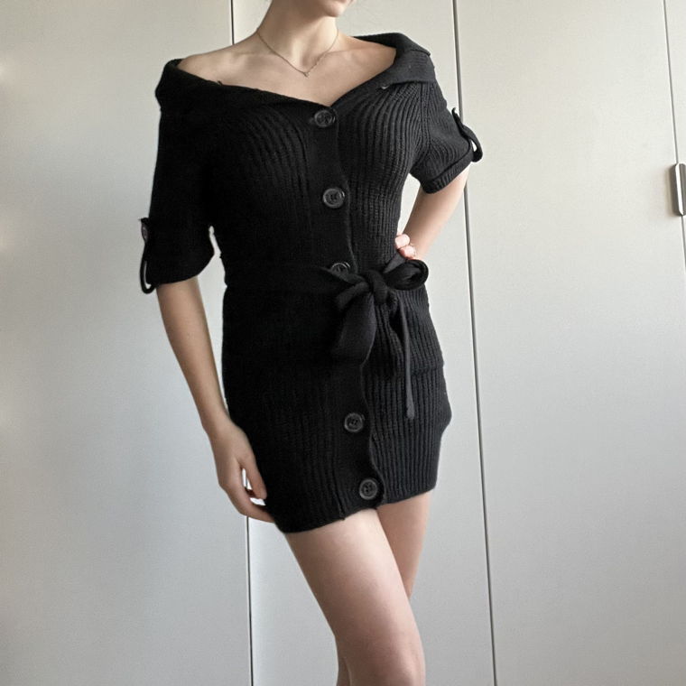 Black Ichi buttoned dress with belt