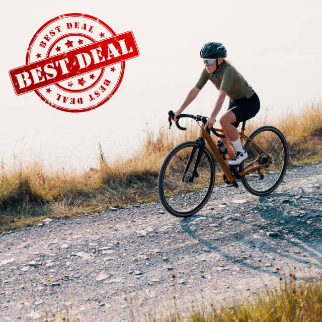 Gravel electric bike rider on trail