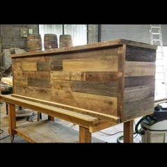 reclaimed wood cabinet and bench