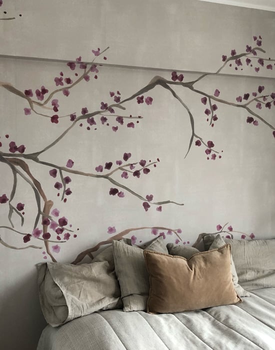 Cream & Red Cherry Blossom Wallpaper Mural customer install