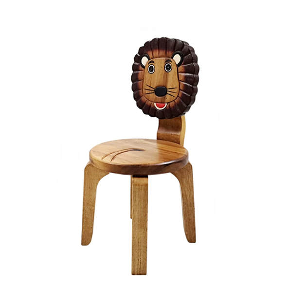 Children’s wooden chair: Lion themed with solid backrest
