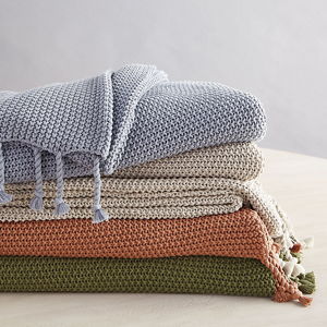 Cornflower Rope Fringe Cotton Throw & Braided Trim for Cozy Layering