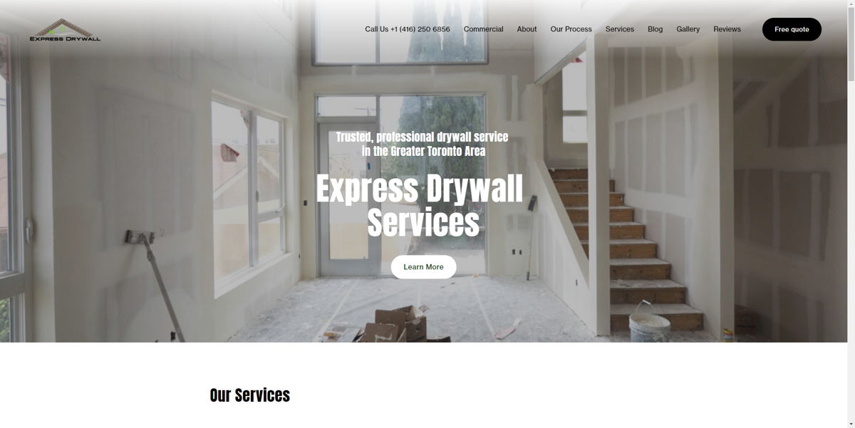 Screenshot of Express Drywall Services, from the contractor websites collection.