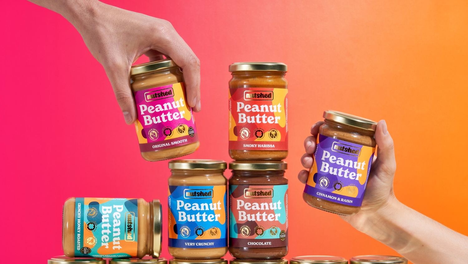 Invade Design Helps Nutshed Take Over The Nut Butter Space With Bright Colors and Custom Type