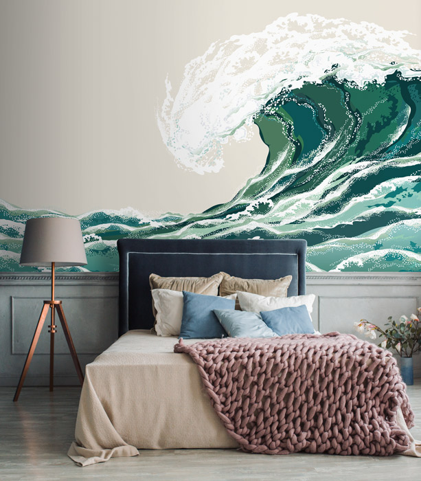 green japanese wave wallpaper mural hero image