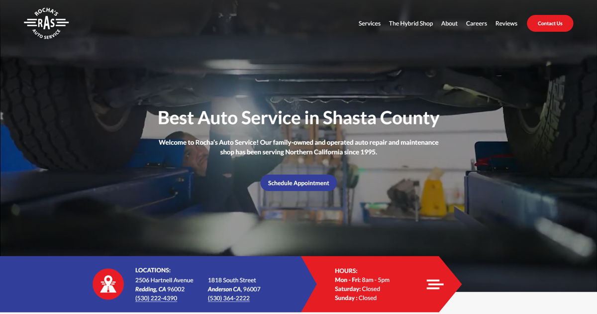 Screenshot of Rochas Auto Service, from the auto repair websites collection.