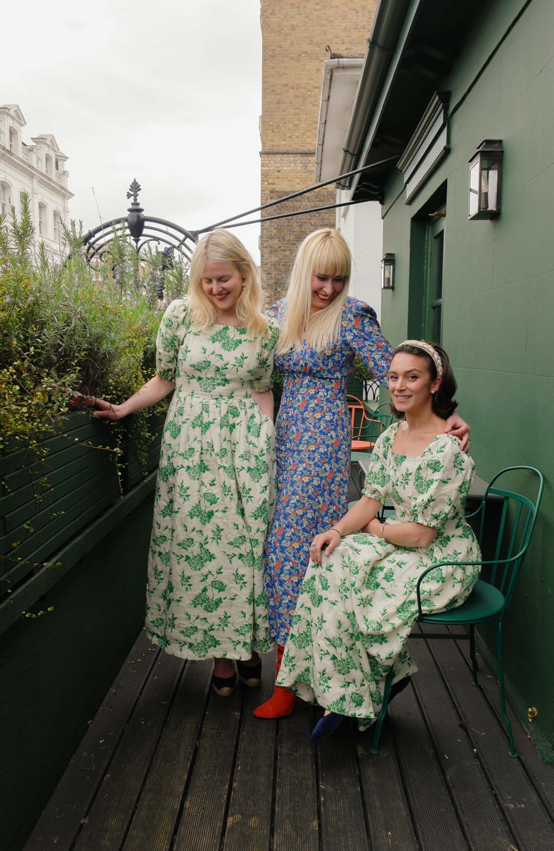 Ella Ringner, Genevieve Harris and Leah Lane in Yolke floral women's dresses
