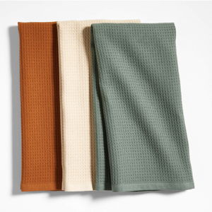 Nkukuo Towuro Ginger Beige, Thyme Green and Anise Brown Organic Dish Towels, Set of 3 by Eric Adjepong + Reviews | Crate & Barrel