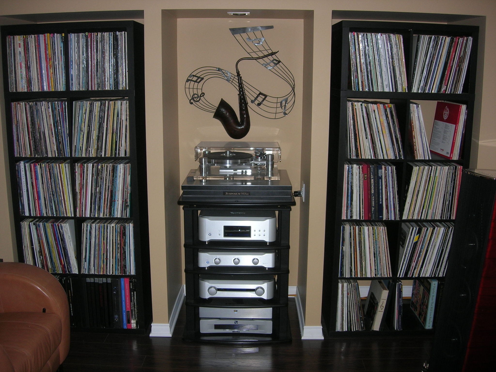 Main component rack and records on side wall