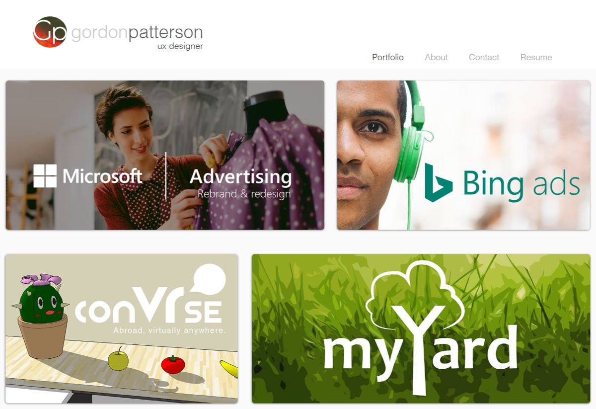 Screenshot of Gordon Patterson UX Designer, from the wix portfolio website examples collection.