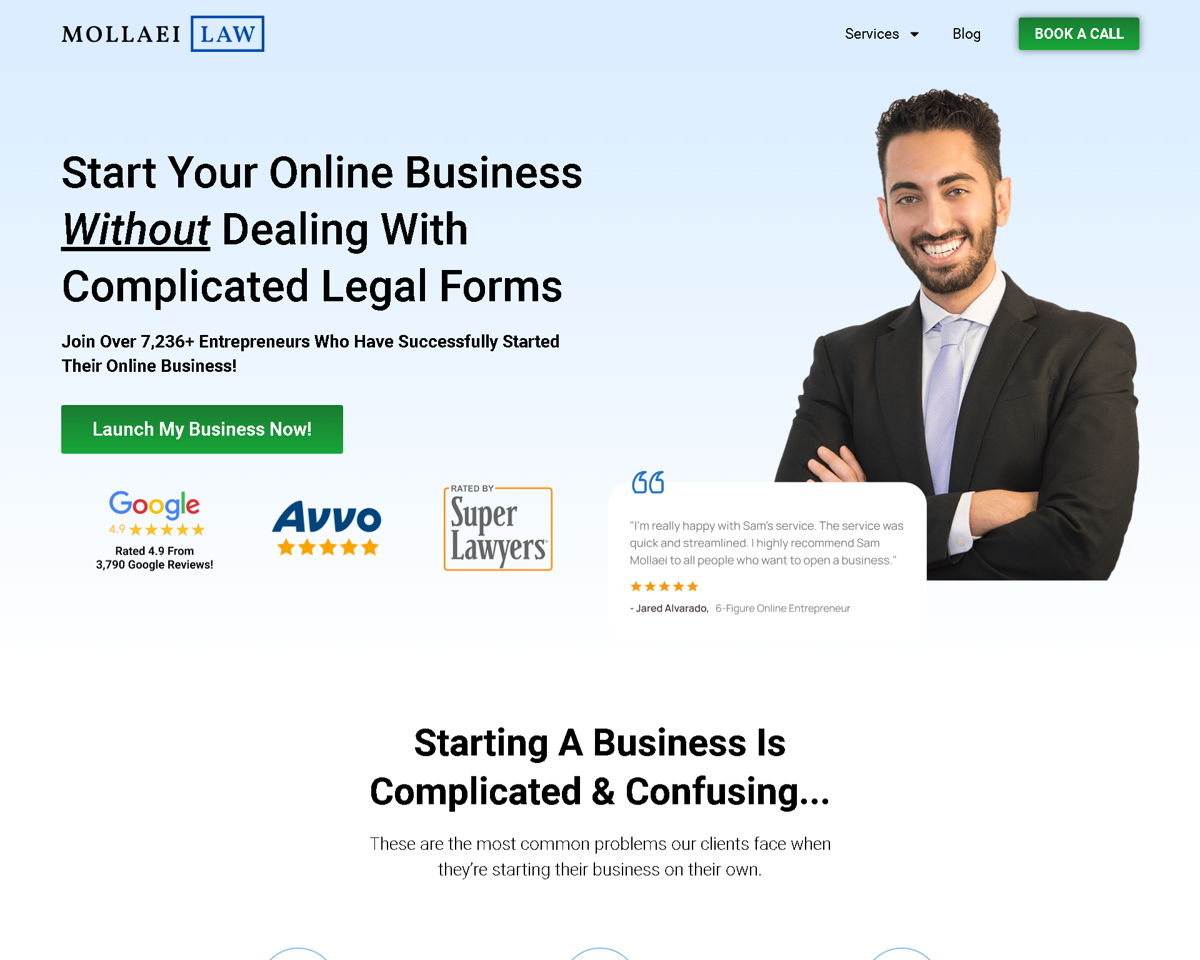 Screenshot of Mollaei Law, from the law firm websites collection.