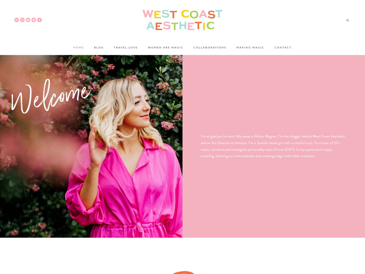 Screenshot of Lifestyle Blog: West Coast Aesthetic, from the blog examples collection.
