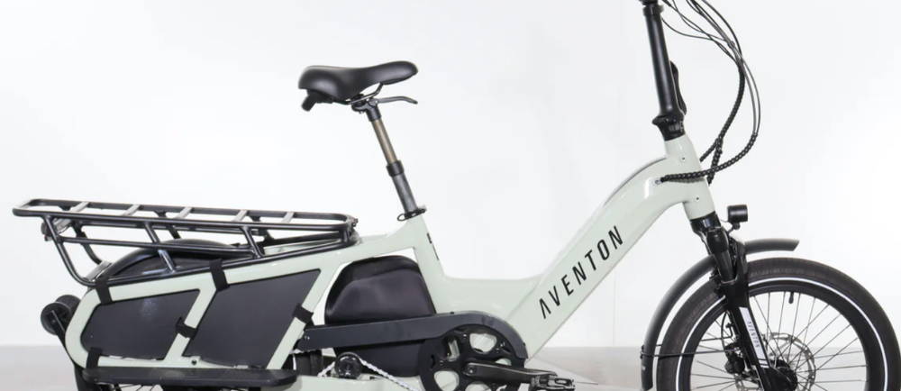 A white Aventon Abound AG electric cargo bike