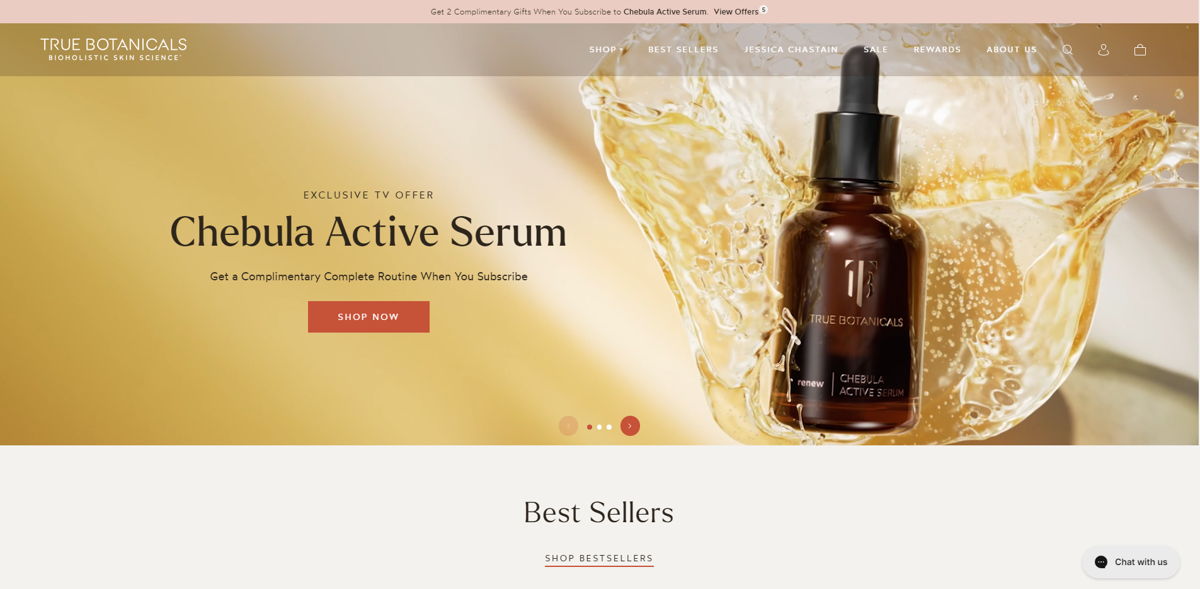 Screenshot of True Botanicals, from the shopify beauty stores collection.