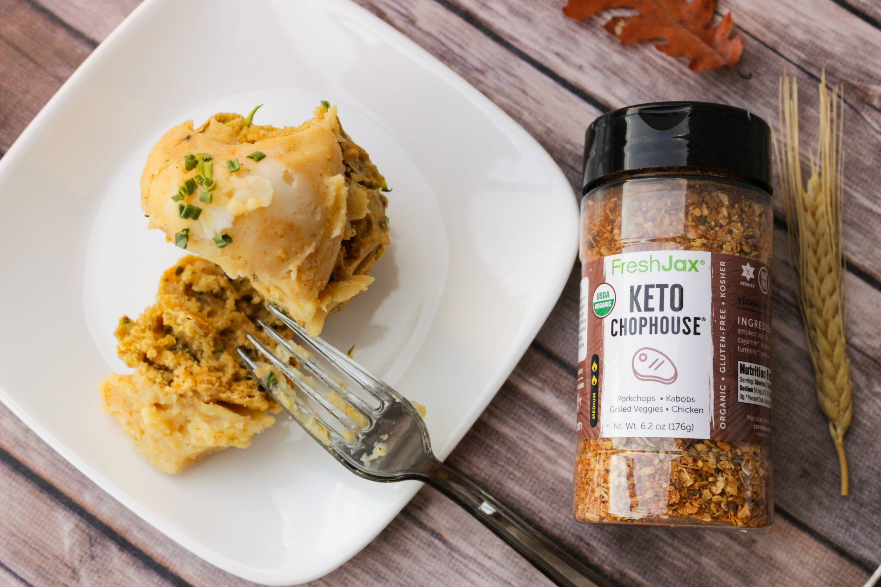 Savory vegan muffin recipe with FreshJax Organic Keto Chophouse Seasoning. 