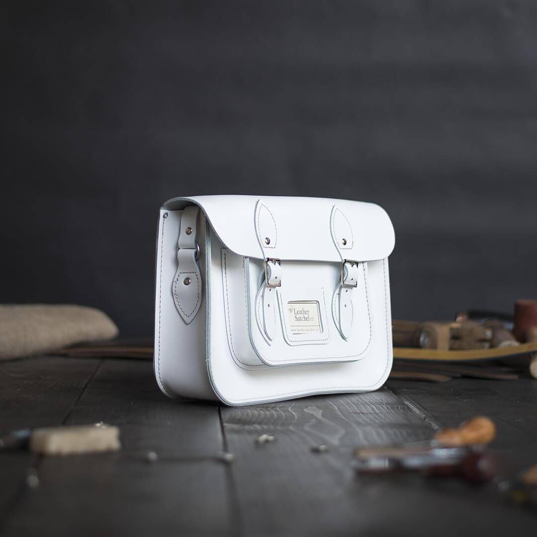 White 12.5 inch Leather Satchel