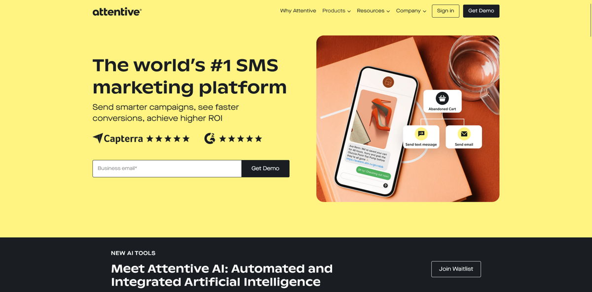 Screenshot of Attentive, from the saas websites collection.