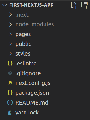 Default Next.js app folder structure screenshot