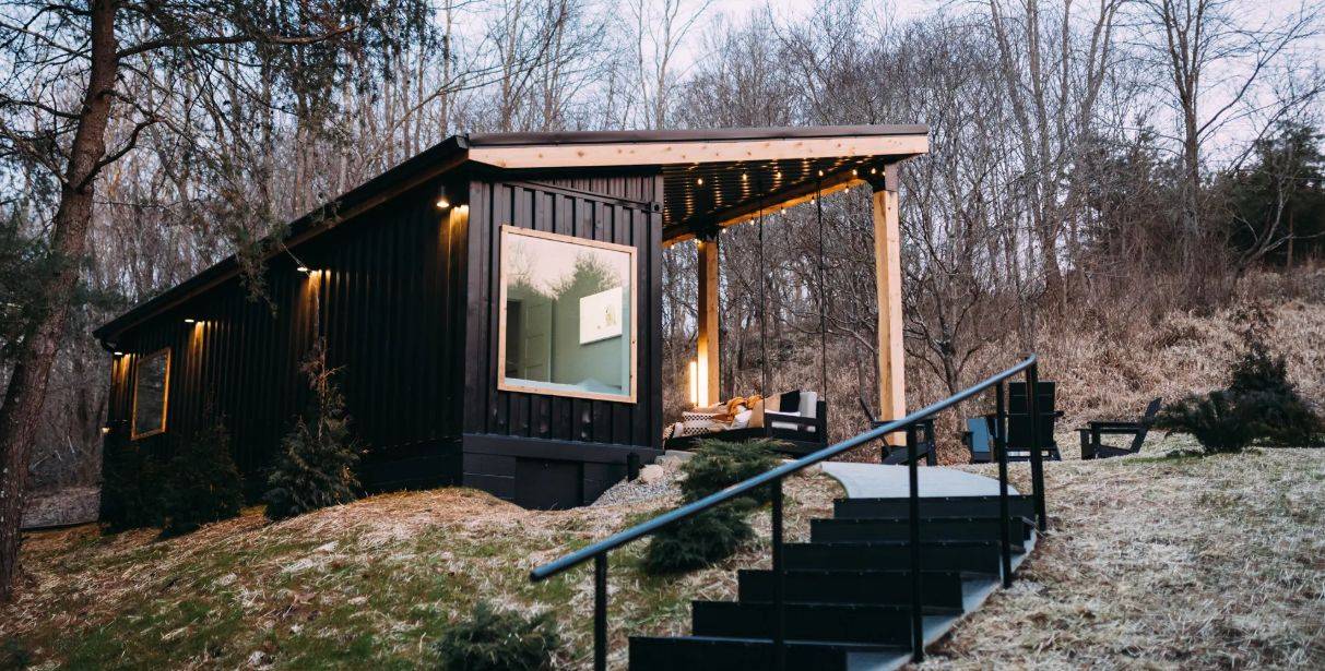 40 foot high cube shipping container cabin with staircase