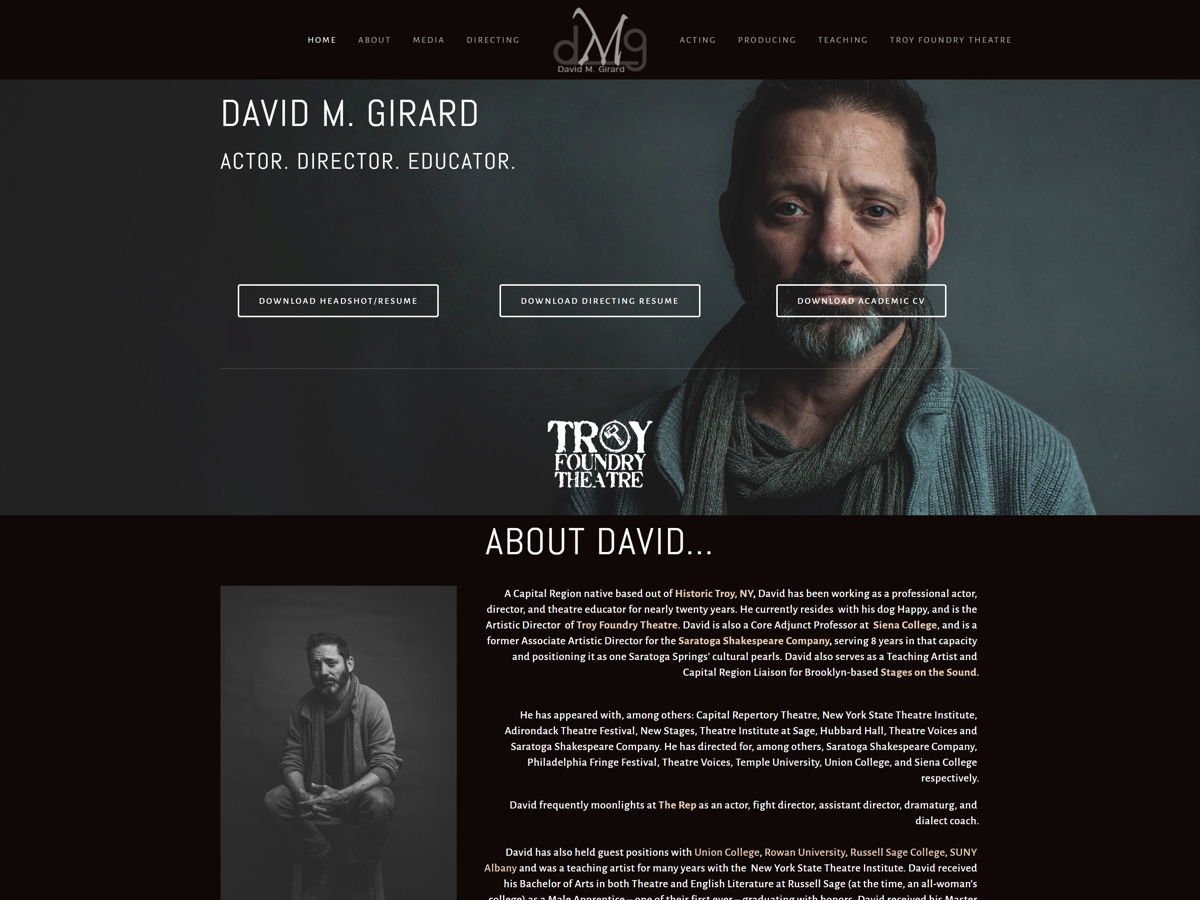Screenshot of David Girard, from the actor websites collection.