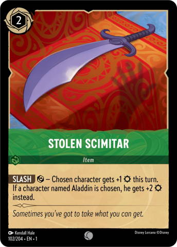 Stolen Scimitar card from Disney's Lorcana: The First Chapter.