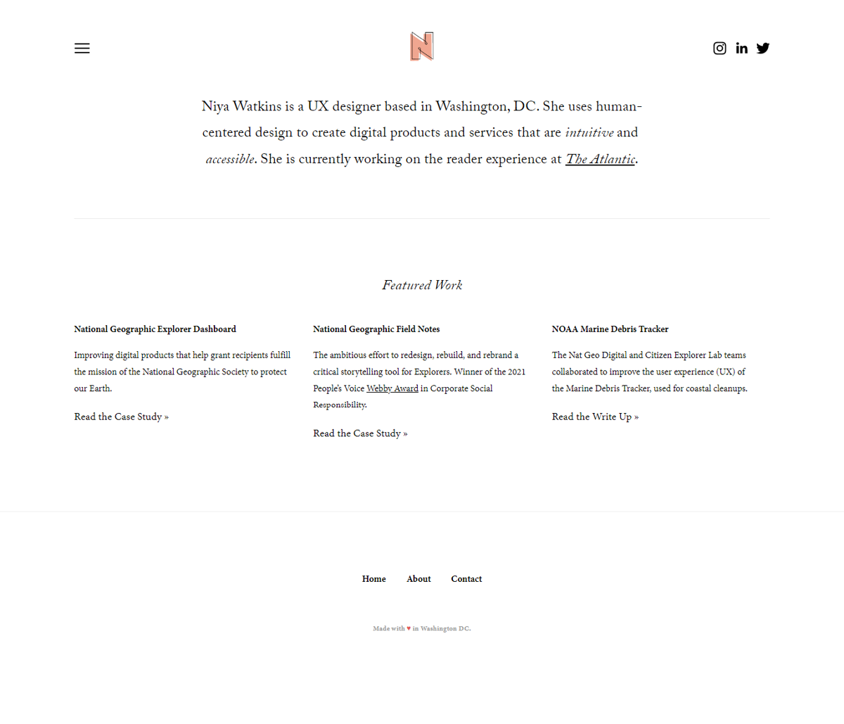 Screenshot of Niya Watkins, from the ux portfolios collection.