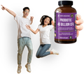 A happy couple holding a bottle of Nano Singapore's best probiotic supplement